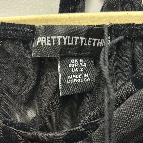 PrettyLittleThing Black Floral Flocked Sheer Ruched Halter Strap Maxi Dress - Picture 4 of 6